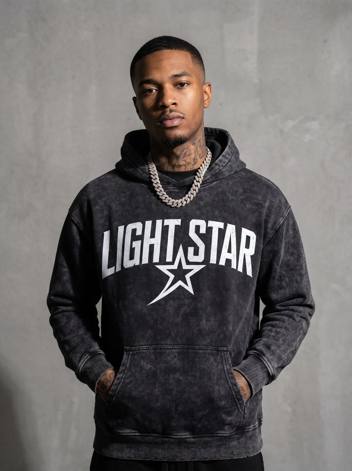 Heavyweight Acid Wash Hoodie — Light Star Washed Black