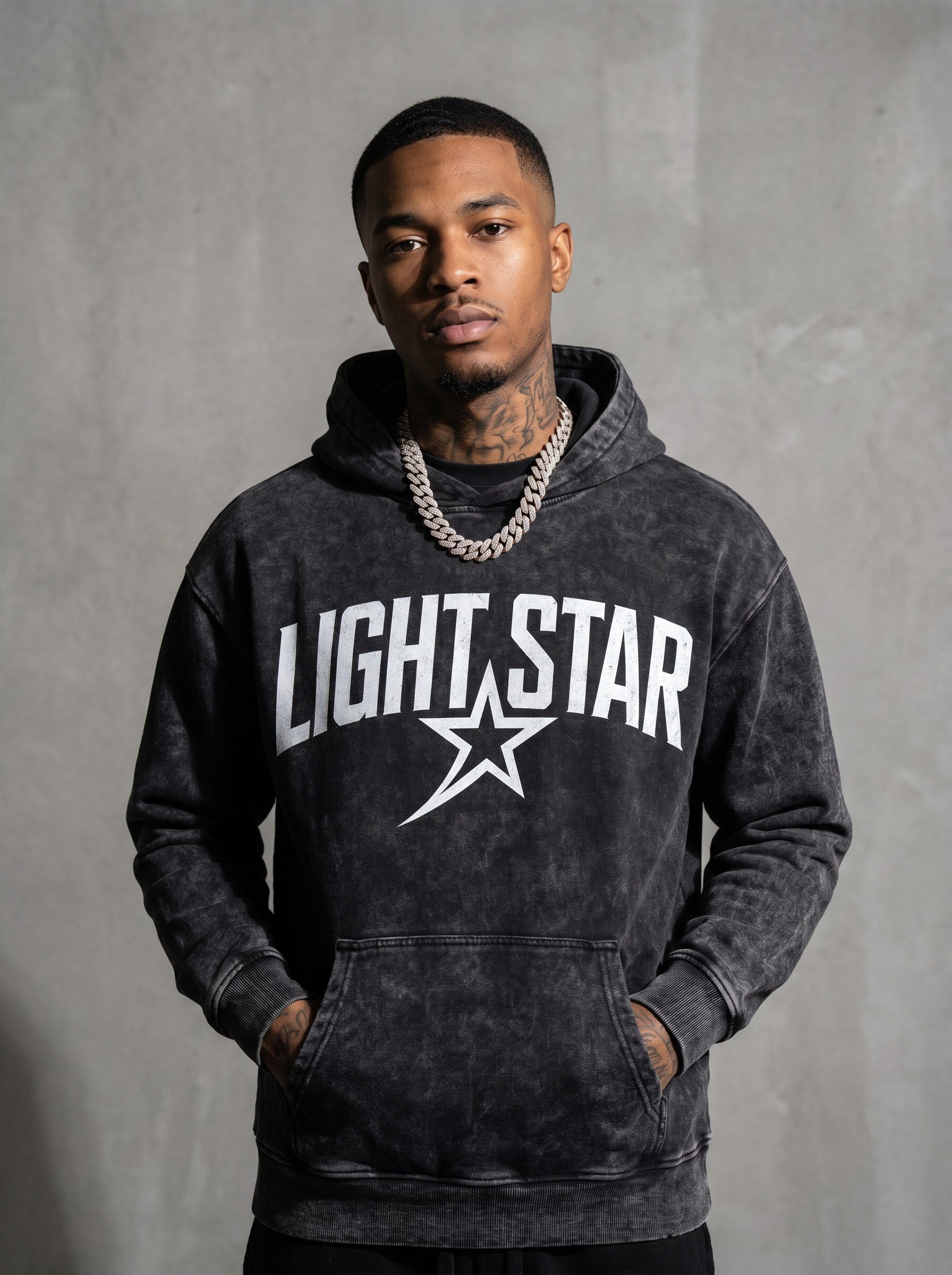Heavyweight Acid Wash Hoodie — Light Star Washed Black