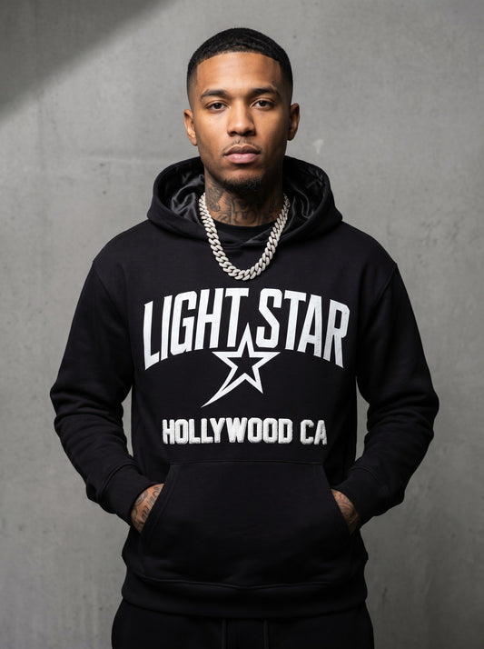 Hollywood CA Varsity Hoodie — Light Star Jet Black