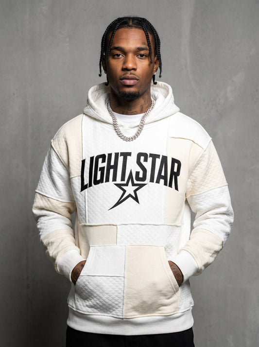 Quilted Patchwork Hoodie — Light Star Vintage White