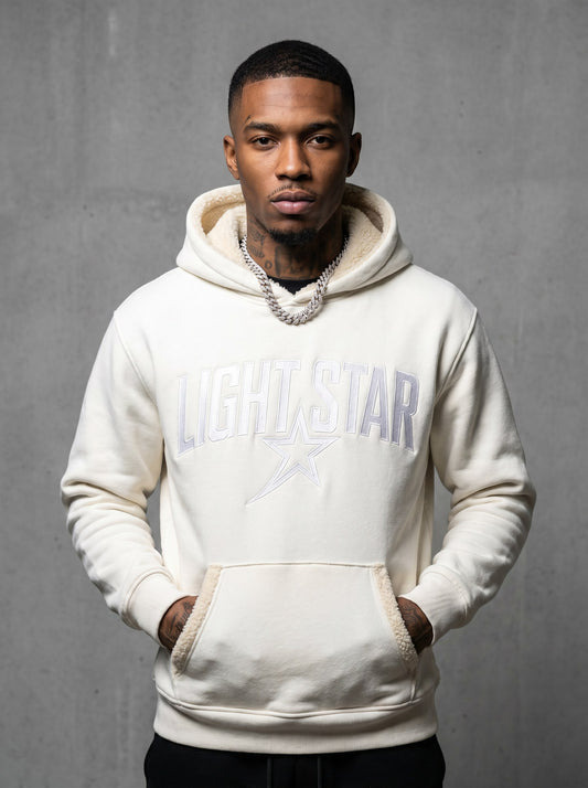 Sherpa Lined Star Hoodie — Light Star Vintage White