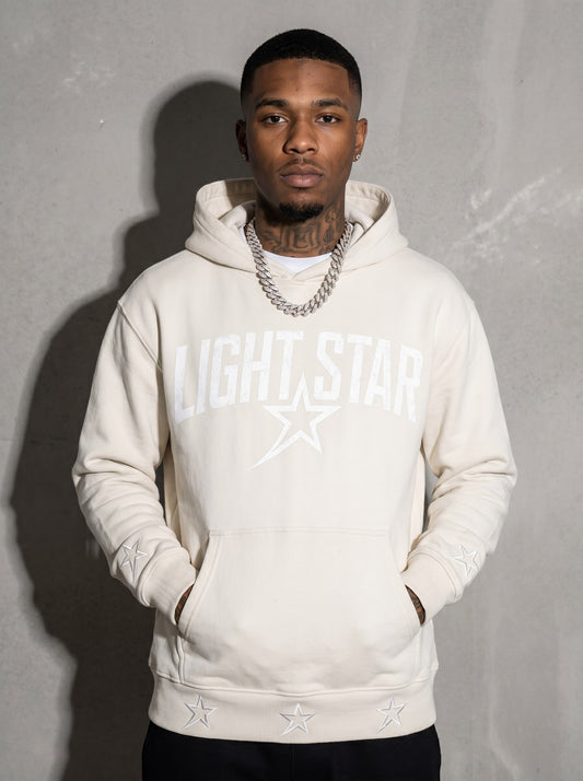 Star Cuff Detail Hoodie — Light Star Bone White