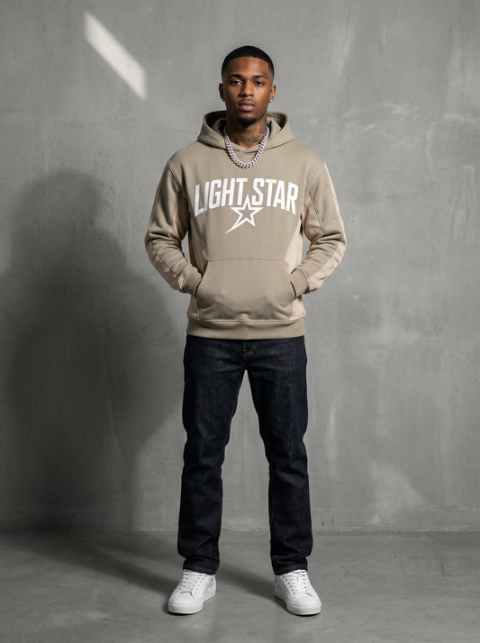Star Mesh Panel Hoodie — Light Star Stone Khaki