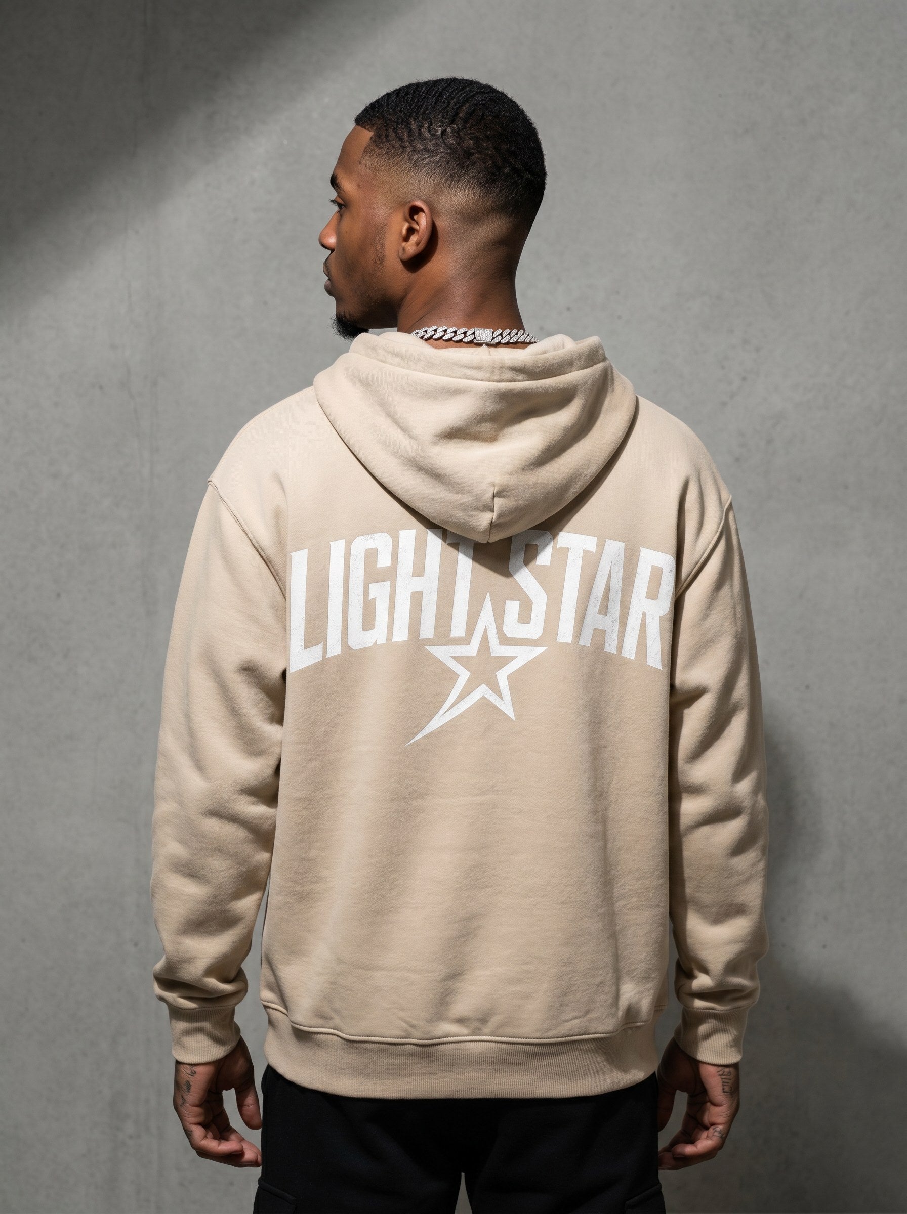 Sweat Fleece Pullover Hoodie — Light Star Desert Sand back