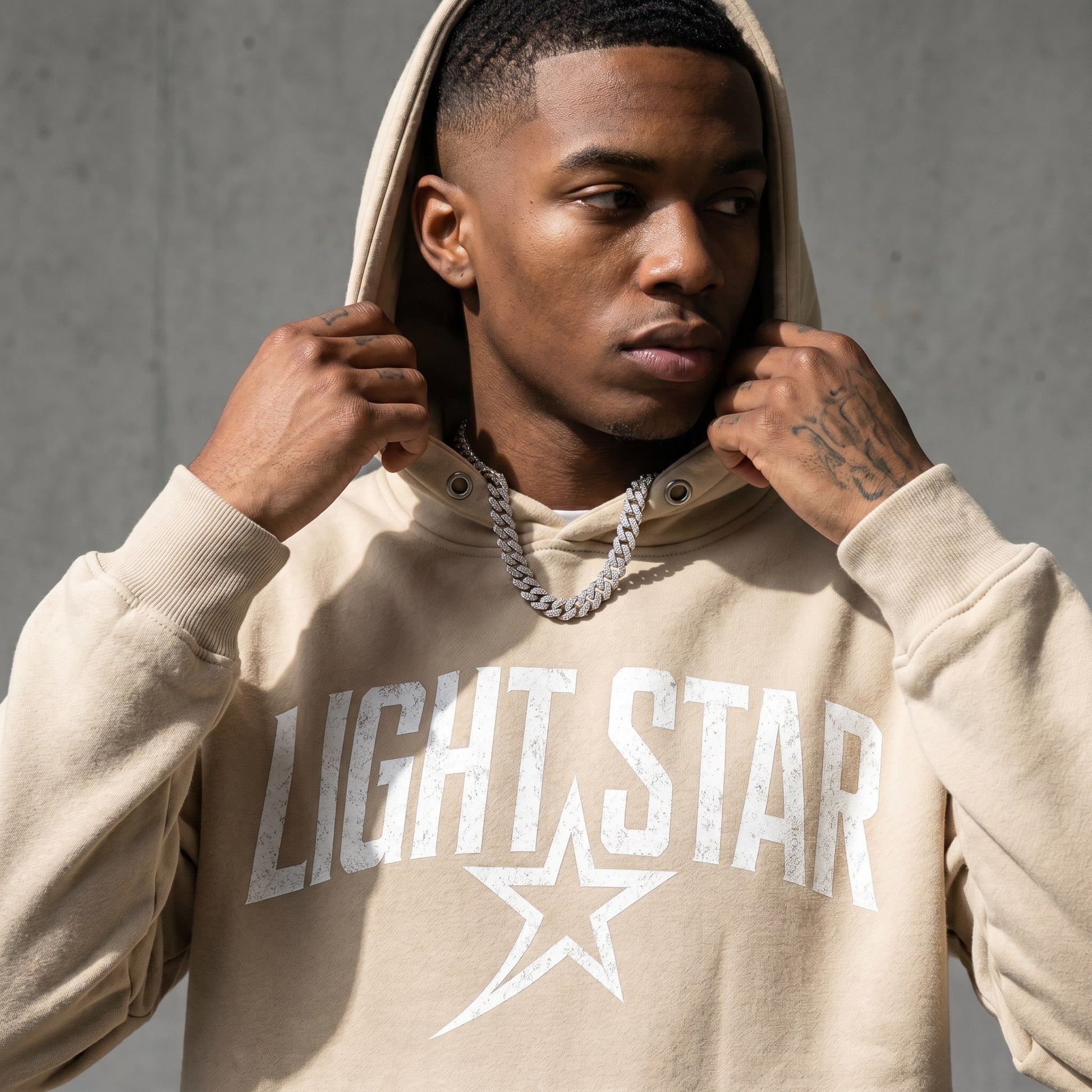 Sweat Fleece Pullover Hoodie — Light Star Desert Sand detail