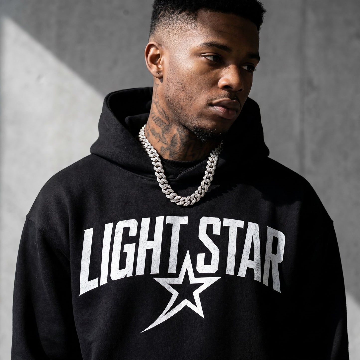 Sweat Fleece Pullover Hoodie — Light Star Jet Black detail