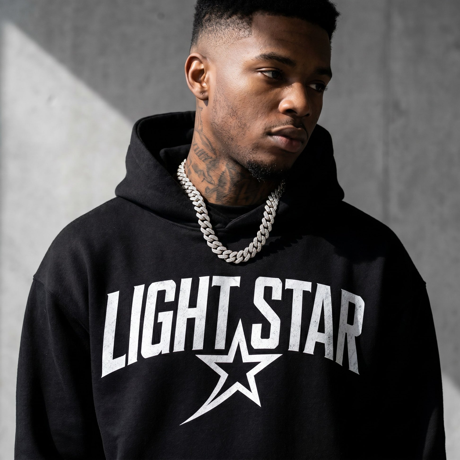 Sweat Fleece Pullover Hoodie — Light Star Jet Black detail