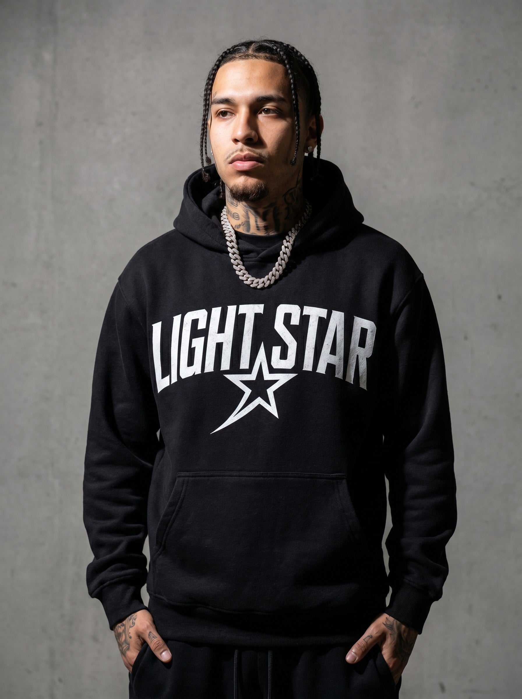 Sweat Fleece Pullover Hoodie — Light Star Jet Black