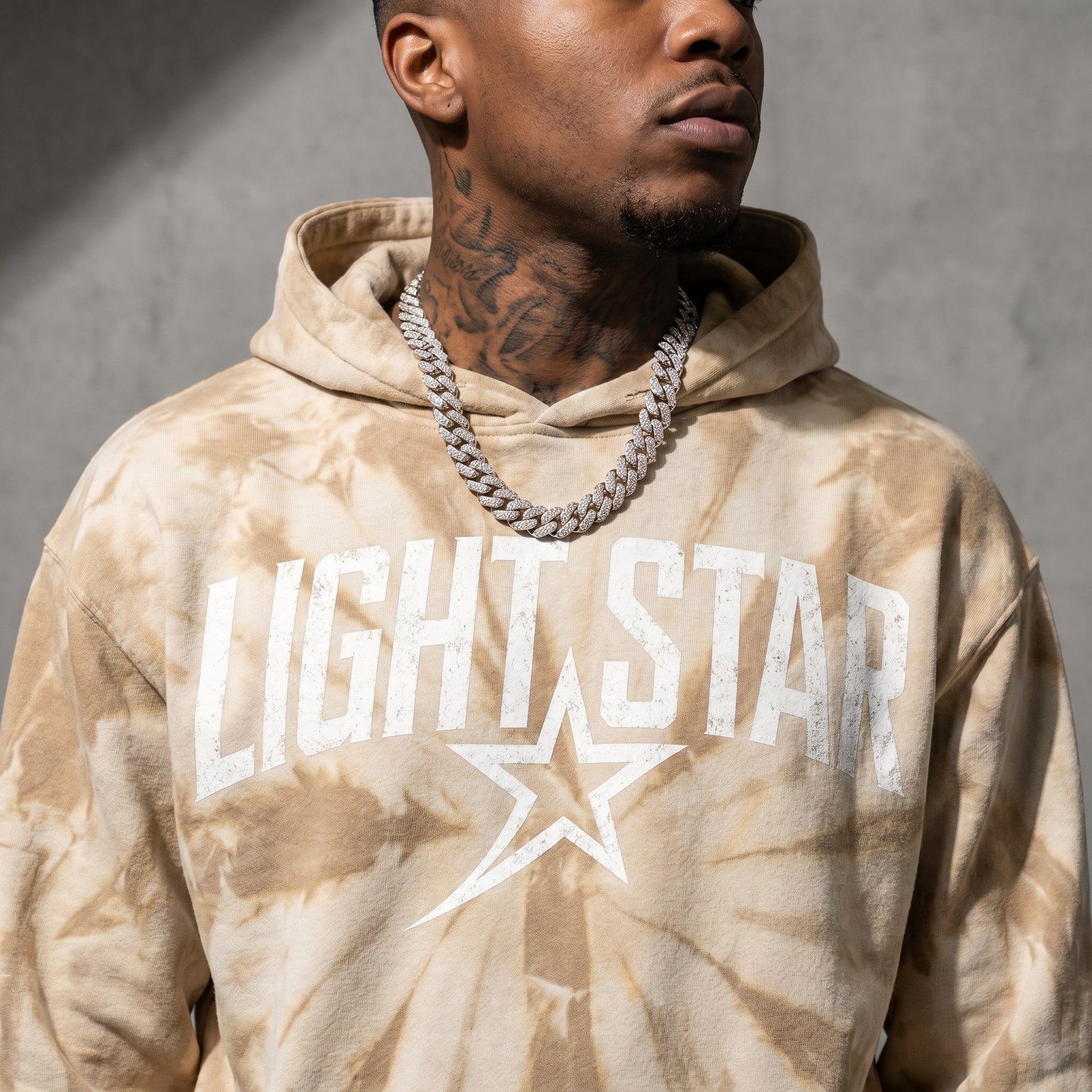 Tie-Dye Star Hoodie — Light Star Desert Sand detail