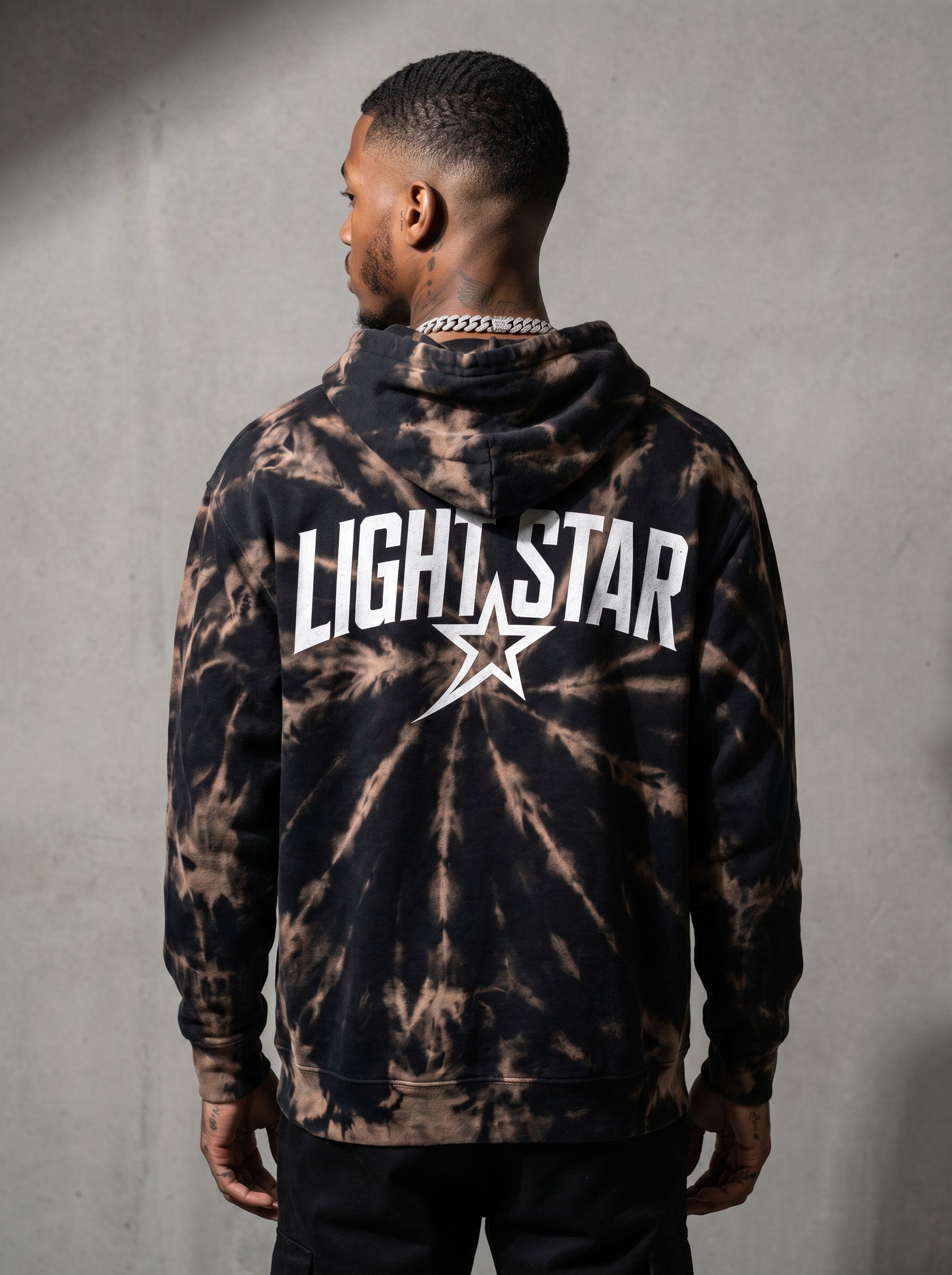 Tie-Dye Star Hoodie — Light Star Vintage Black back