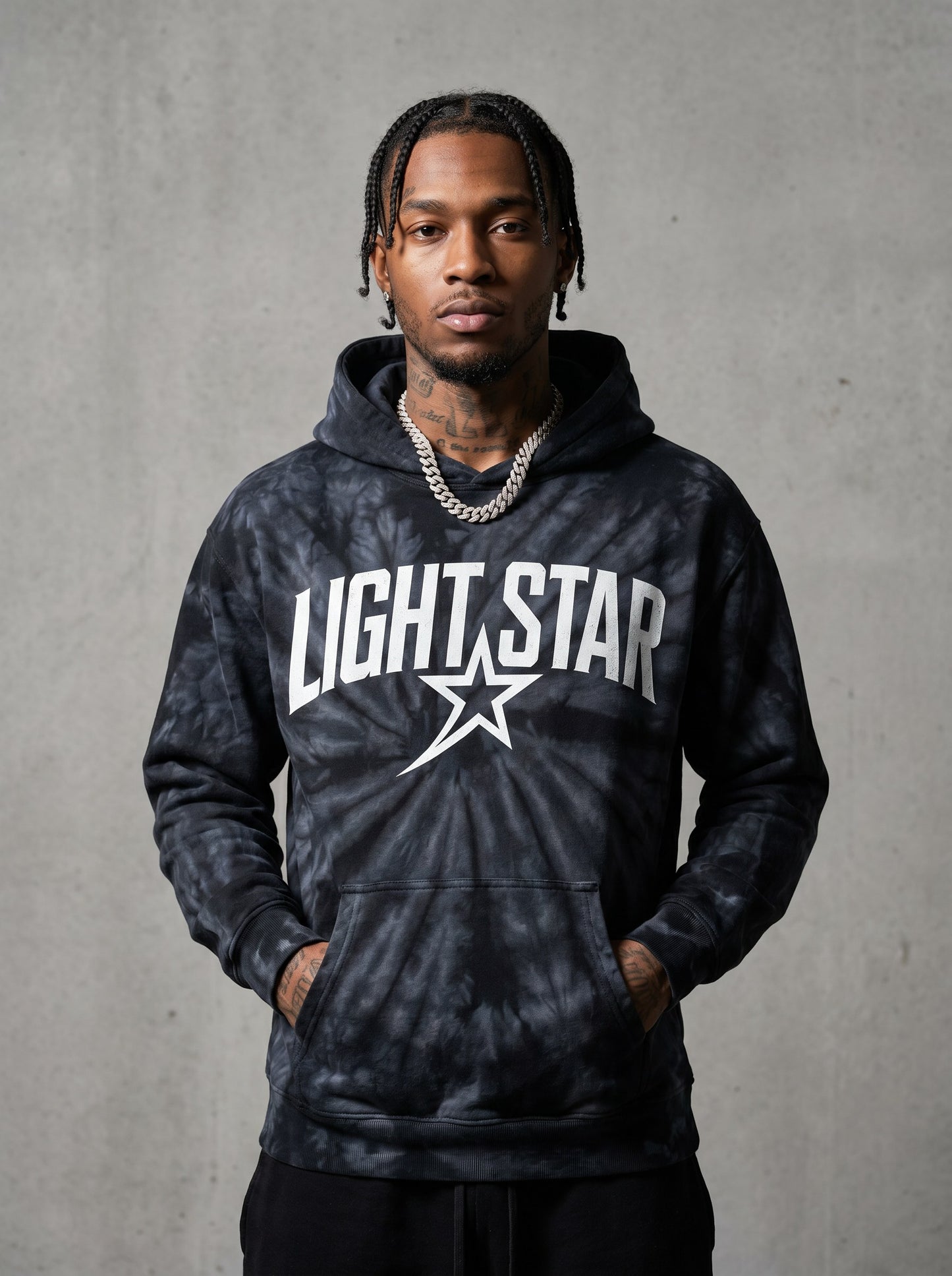 Tie-Dye Star Hoodie — Light Star Vintage Black