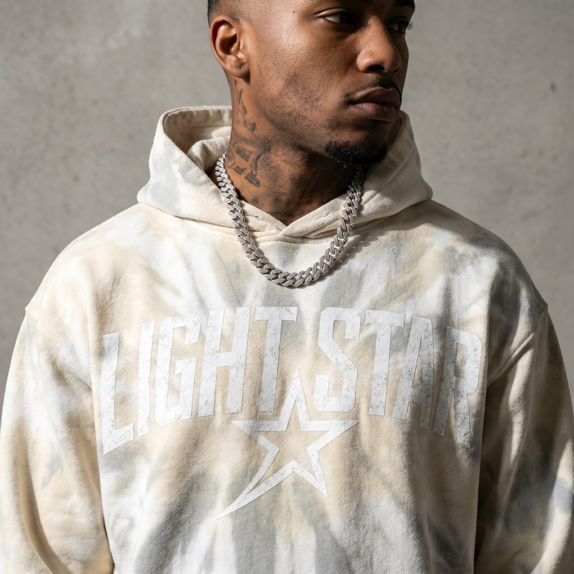 Tie-Dye Star Hoodie — Light Star Vintage White detail