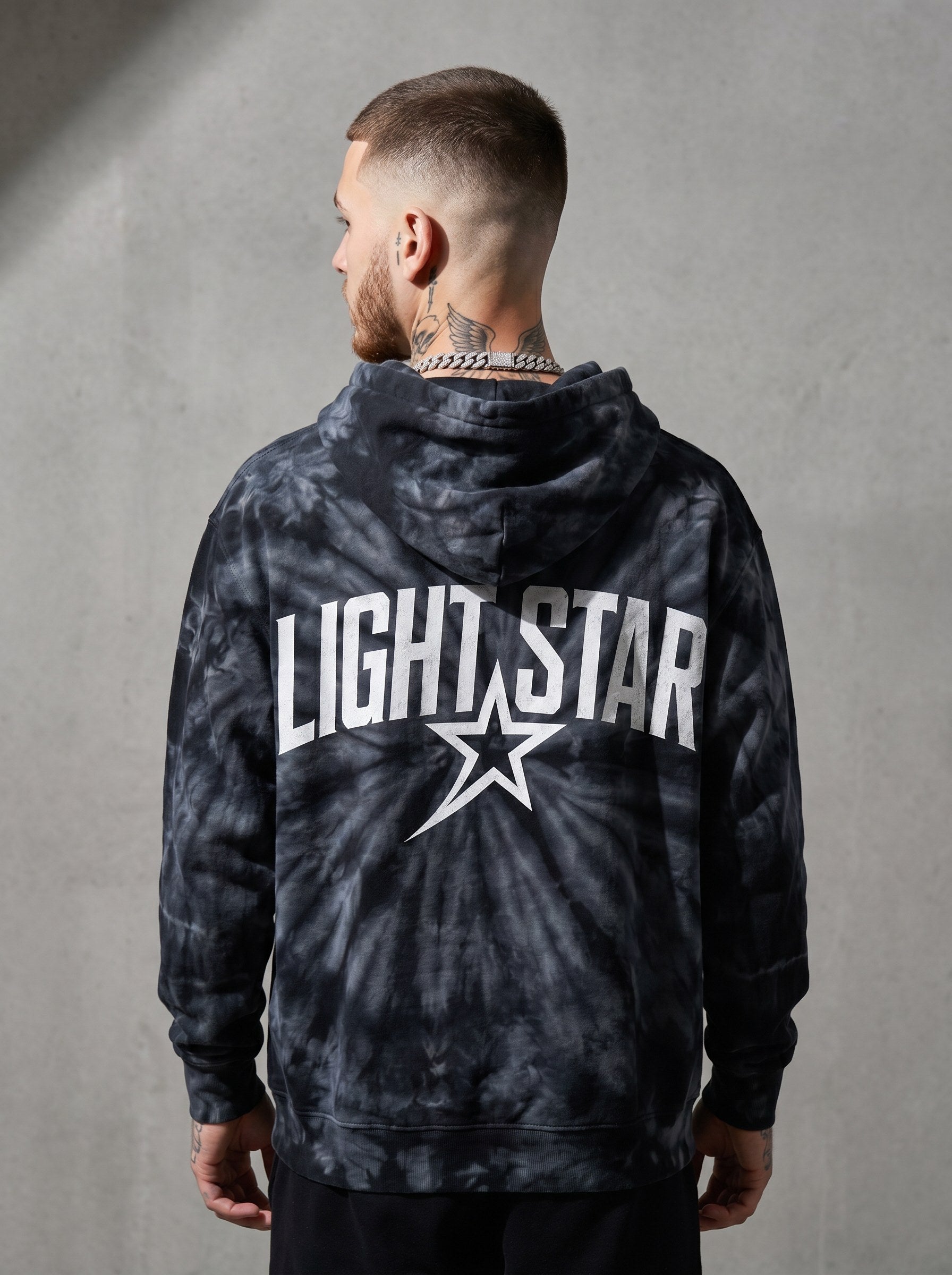Tie-Dye Star Hoodie — Light Star Washed Black back
