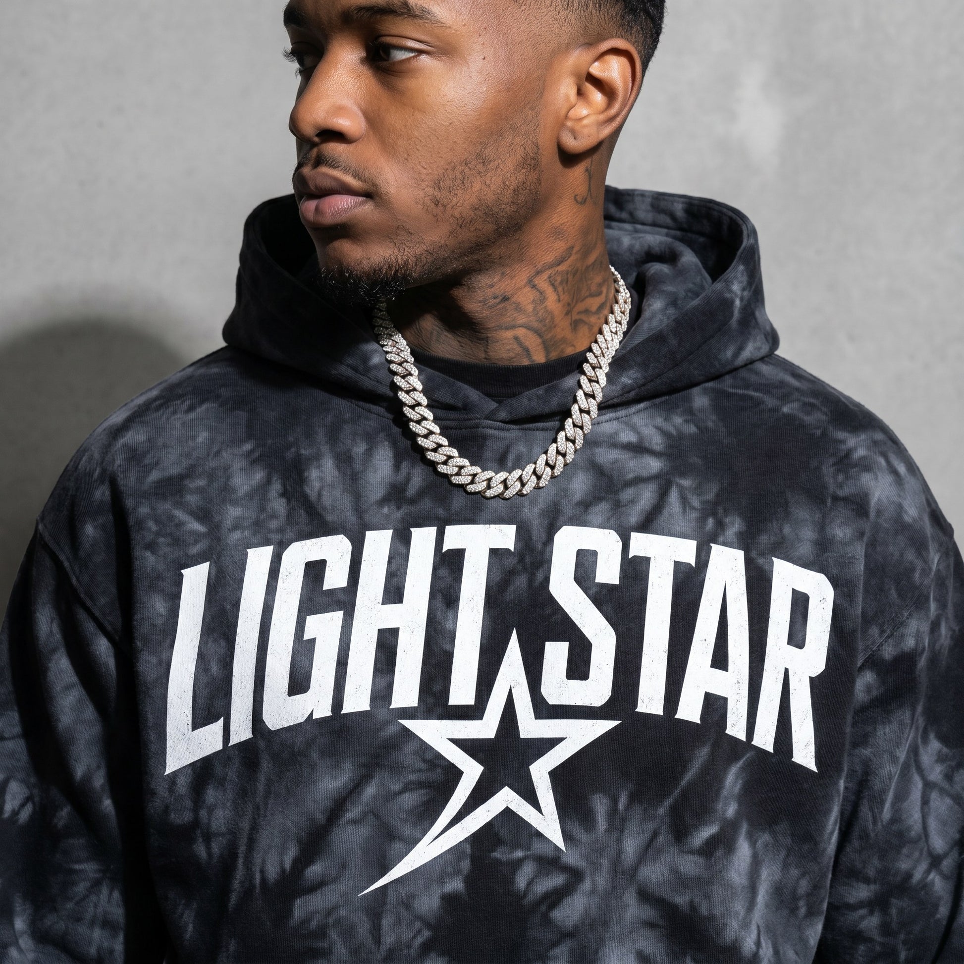 Tie-Dye Star Hoodie — Light Star Washed Black detail