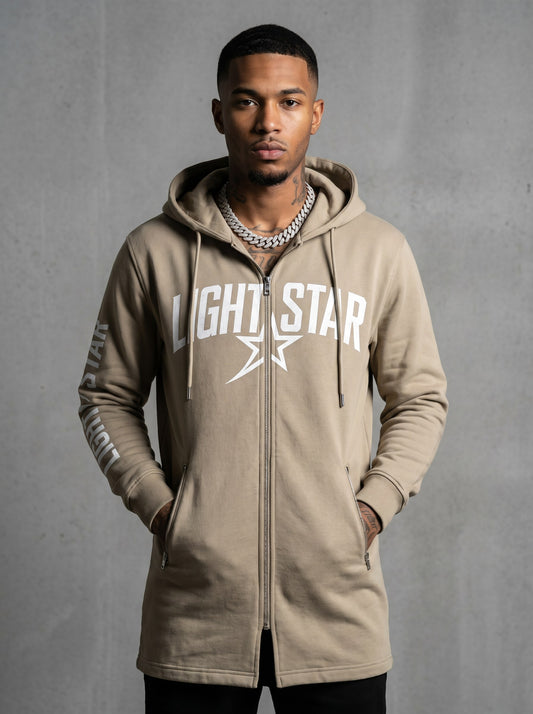 Vertical Capsule Logo Zip Hoodie — Light Star Stone Khaki