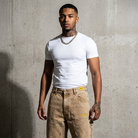 Acid Wash Baggy Jean Carpenter Tan front
