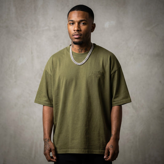 Boxy Crest Heavy Tee Olive Drab front