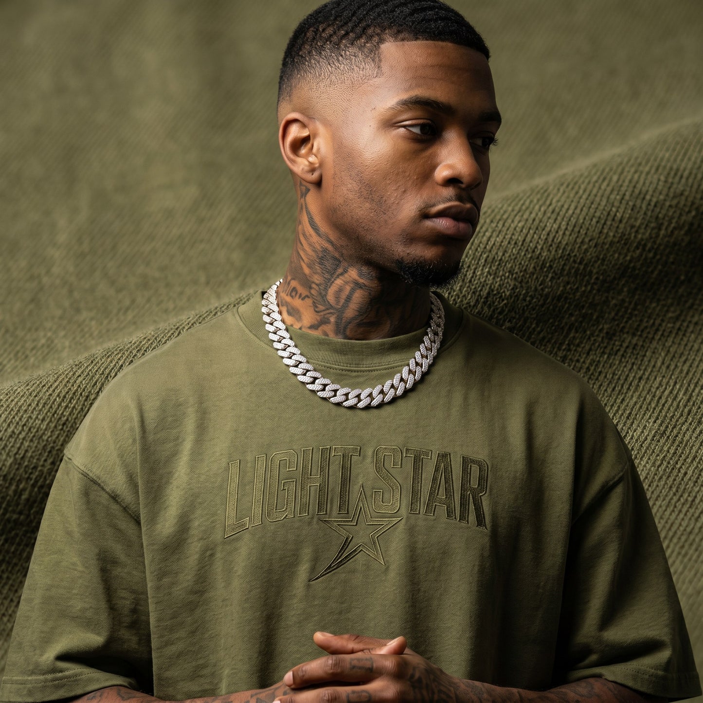 Burnout Oversized Tee Olive Drab detail