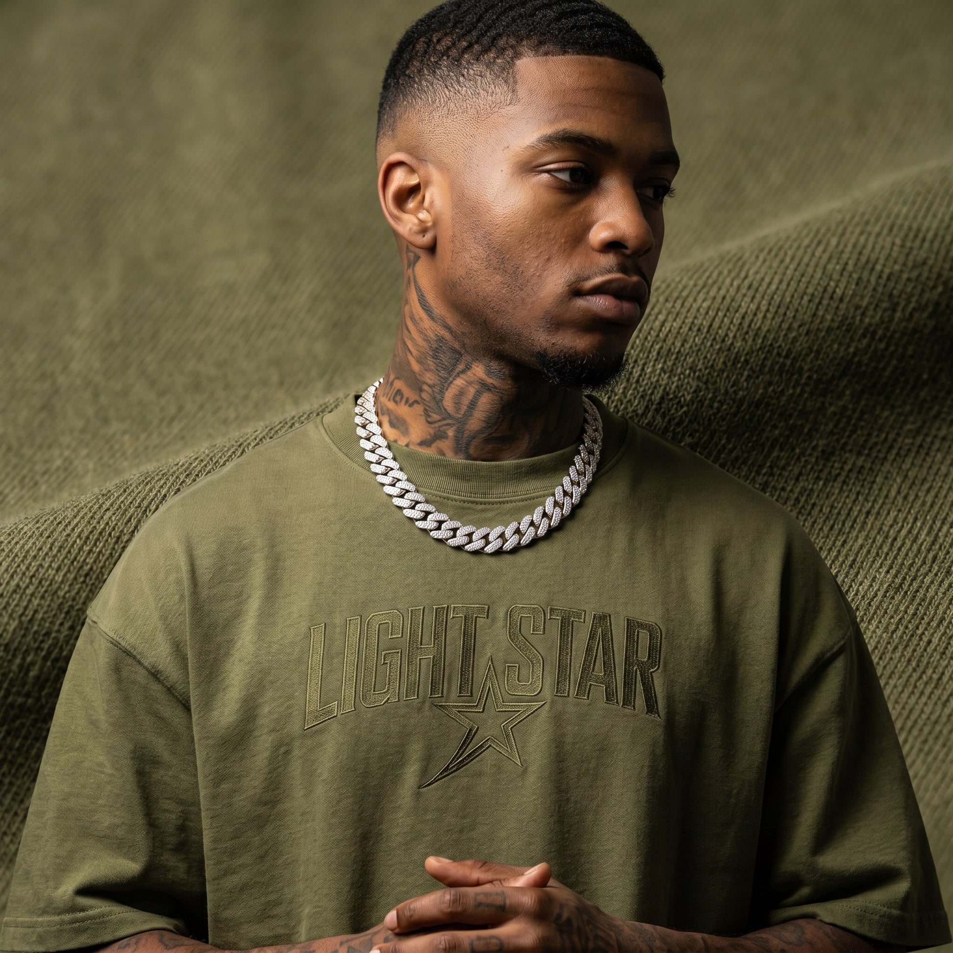 Burnout Oversized Tee Olive Drab detail