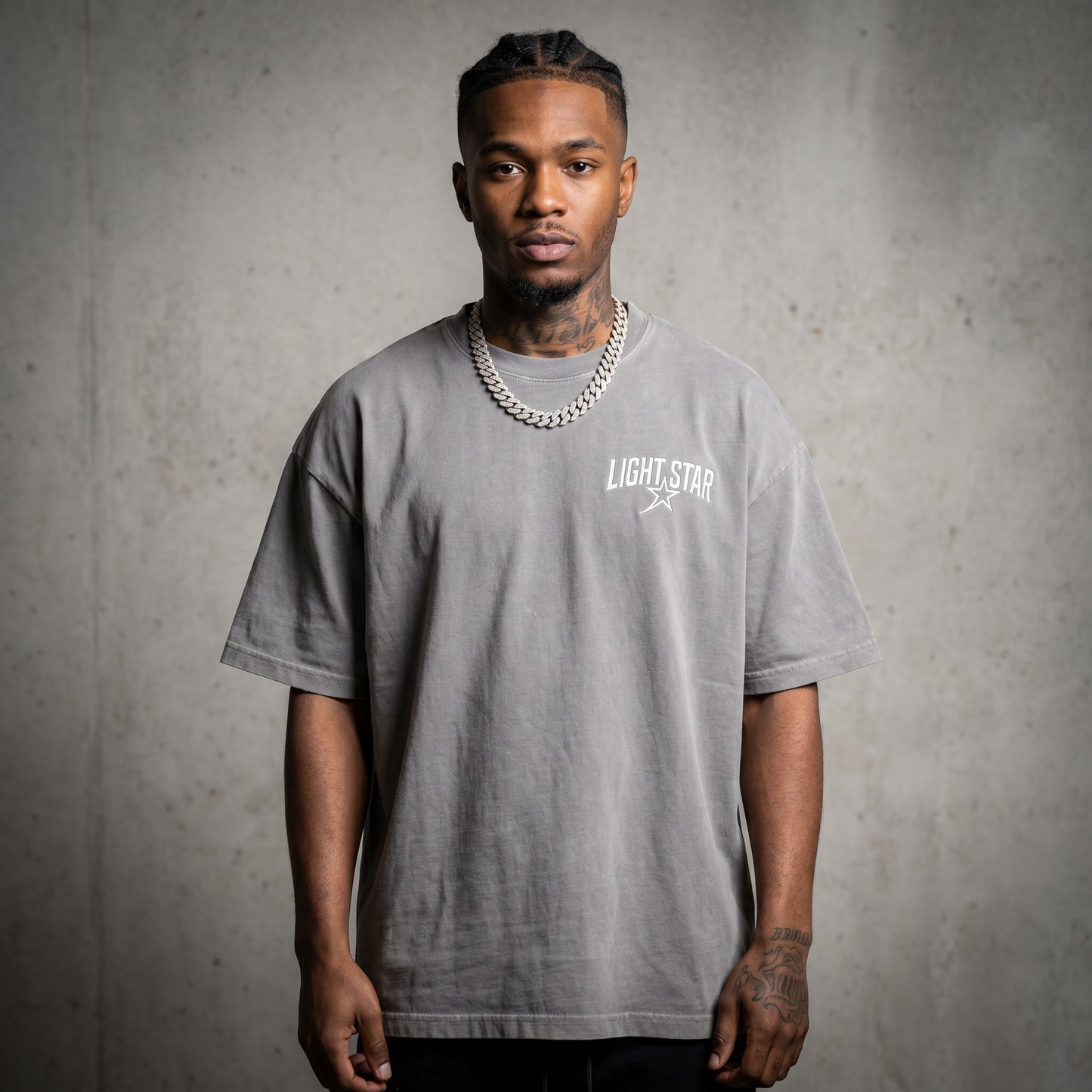 Crew Box Heavy Tee Acid Wash Grey front