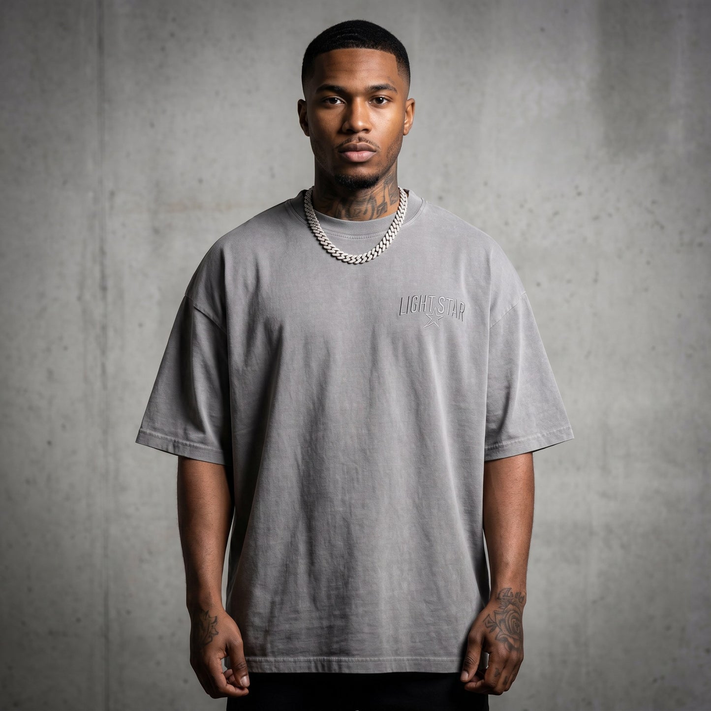 Cropped Boxy Heavy Tee Acid Wash Grey front