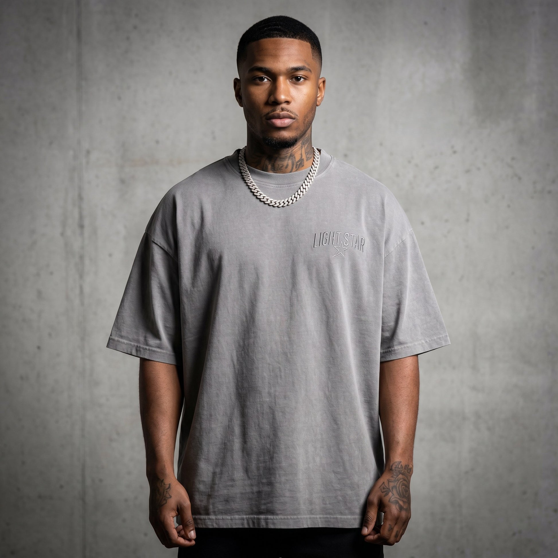 Cropped Boxy Heavy Tee Acid Wash Grey front