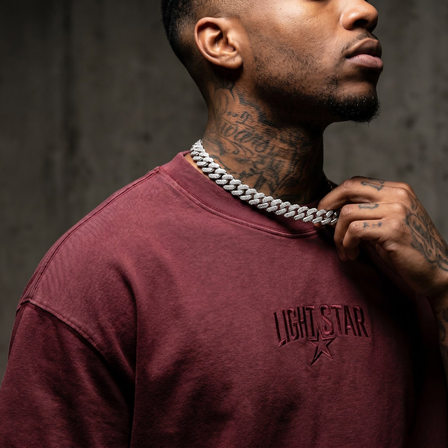 Cropped Boxy Heavy Tee Washed Burgundy detail