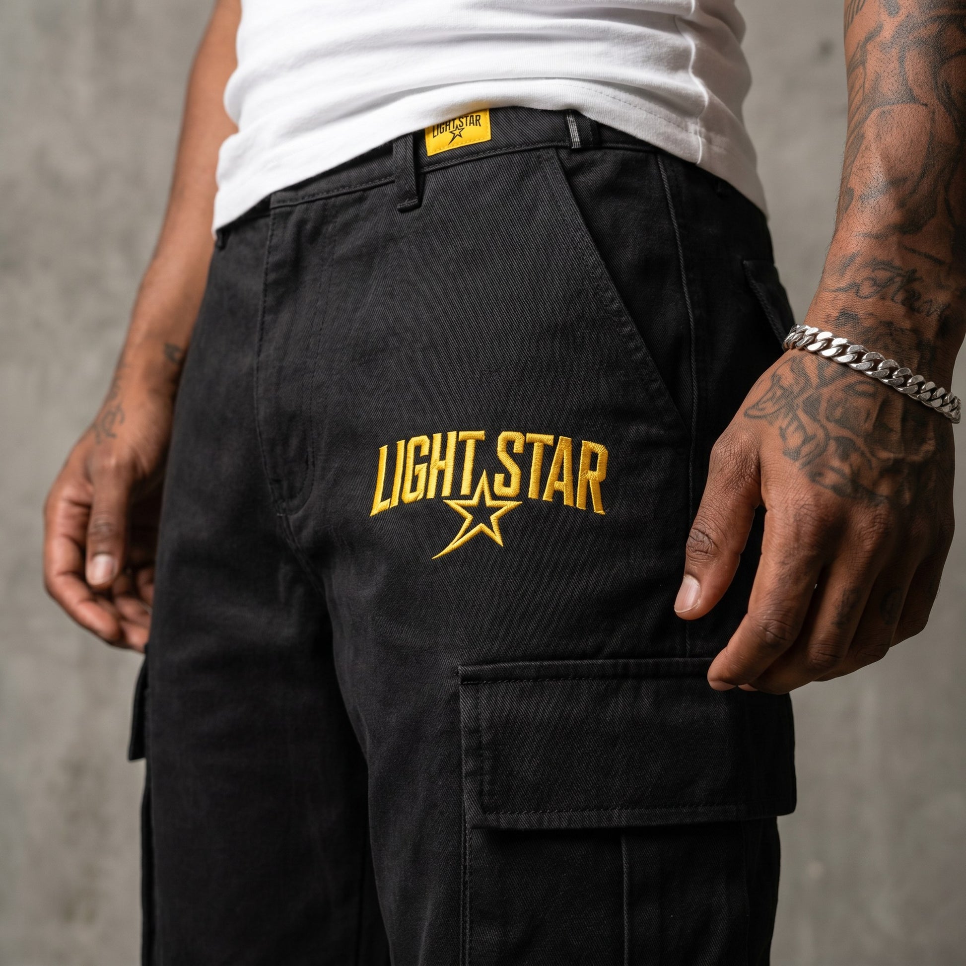 Cuffed Cargo Pant Charcoal Black detail