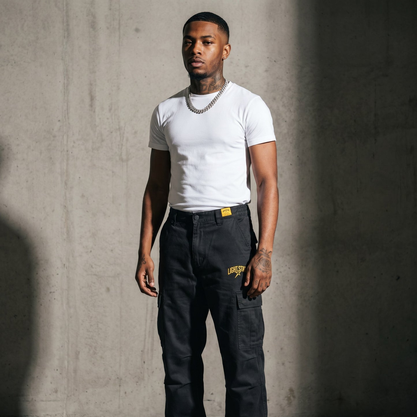Cuffed Cargo Pant Charcoal Black front