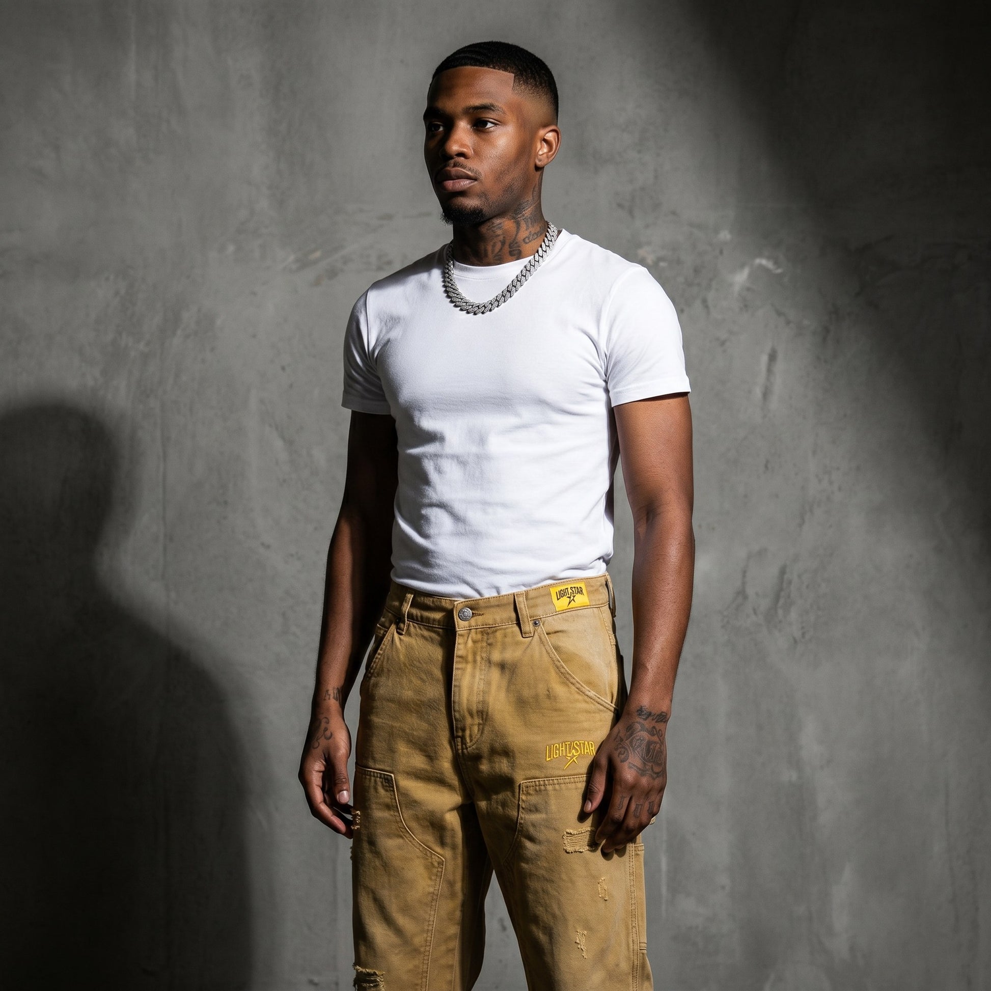 Distressed Baggy Jean Carpenter Tan front