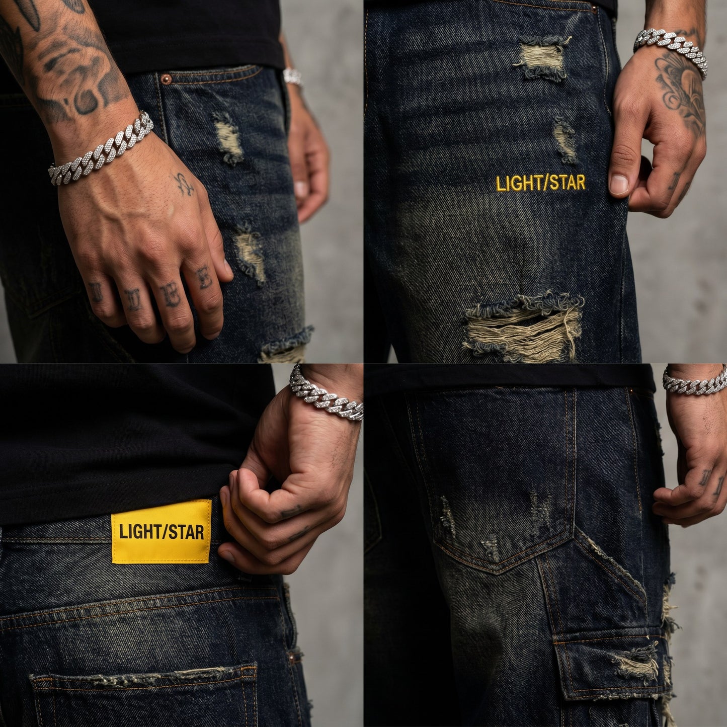 Distressed Baggy Jean Raw Indigo detail
