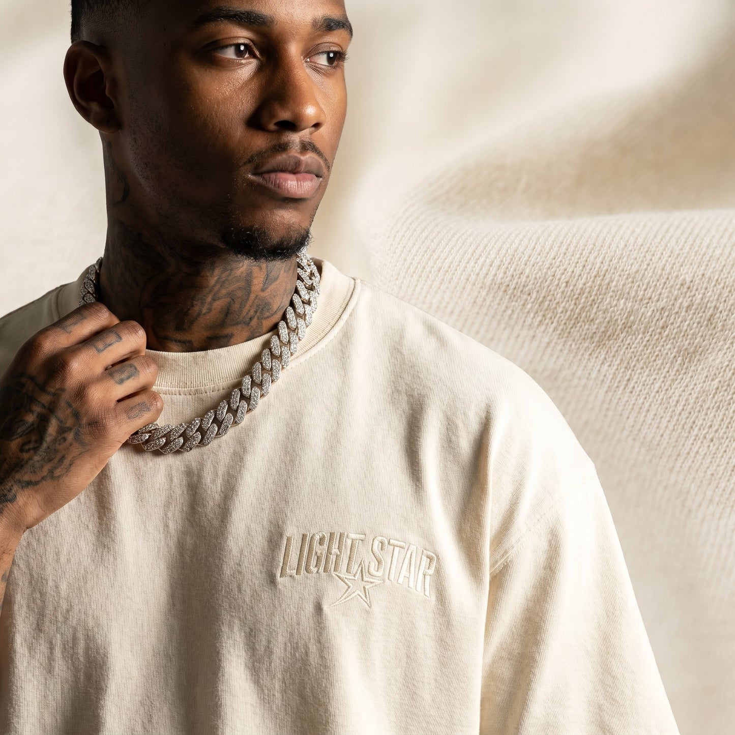 Distressed Edge Heavy Tee Cream detail