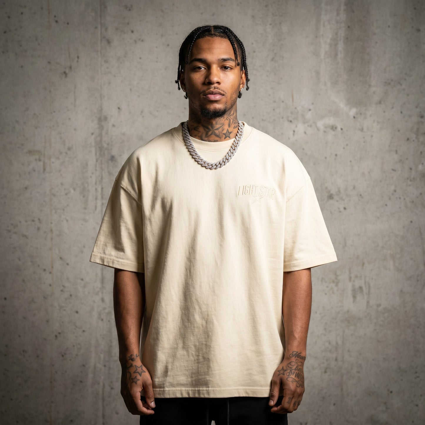 Distressed Edge Heavy Tee Cream front