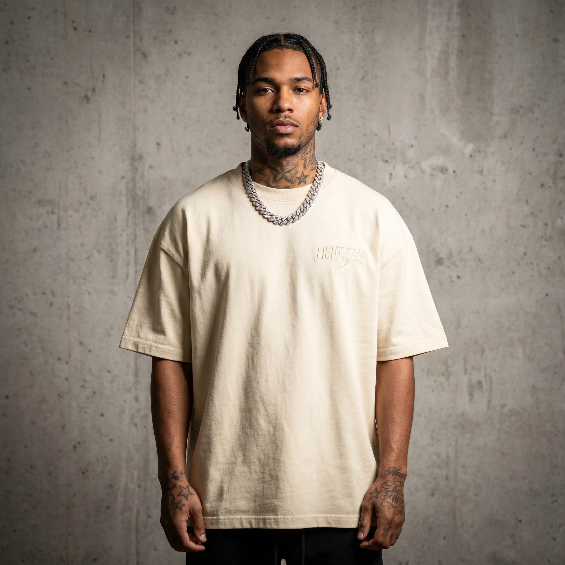 Distressed Edge Heavy Tee Cream front