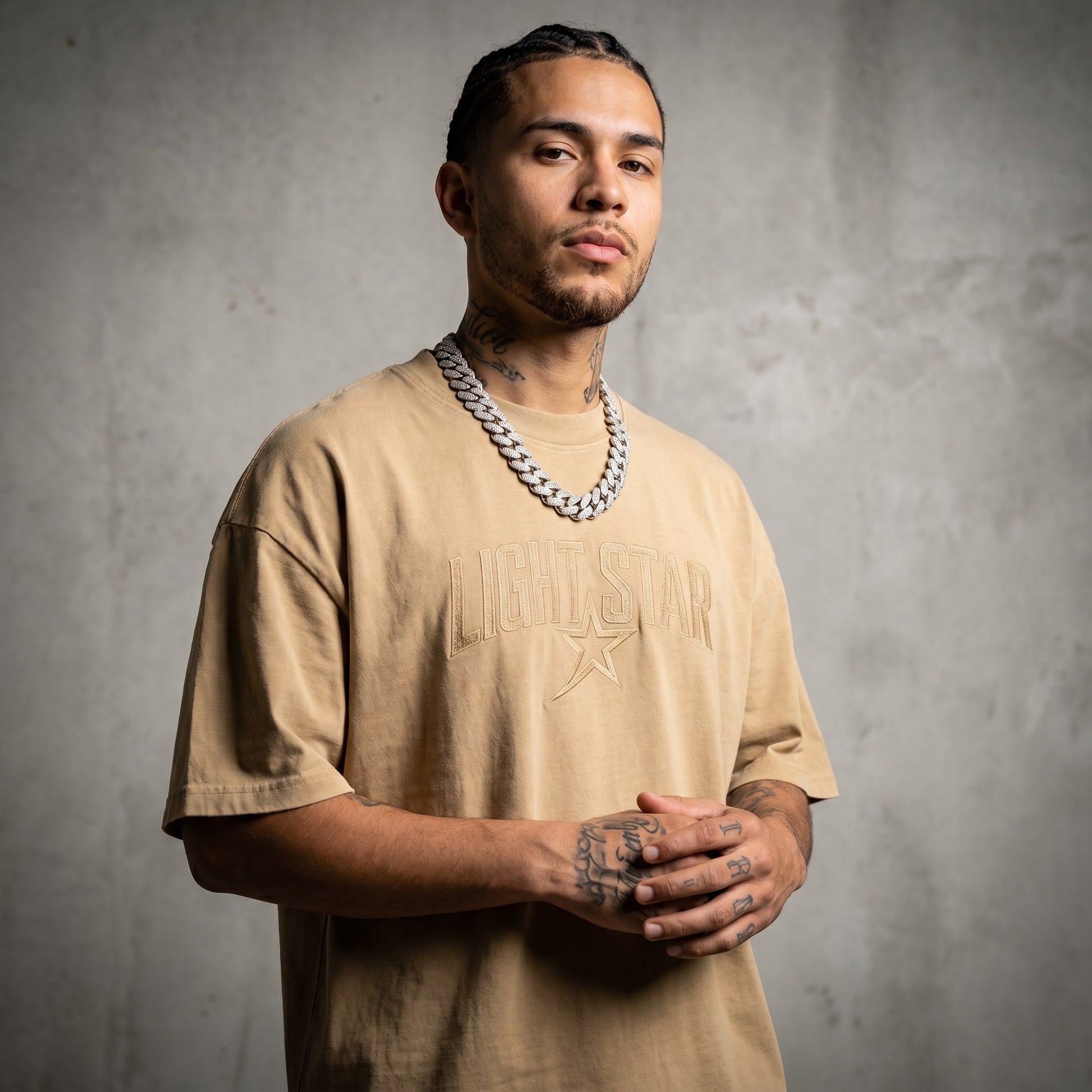 Distressed Edge Heavy Tee Desert Sand front