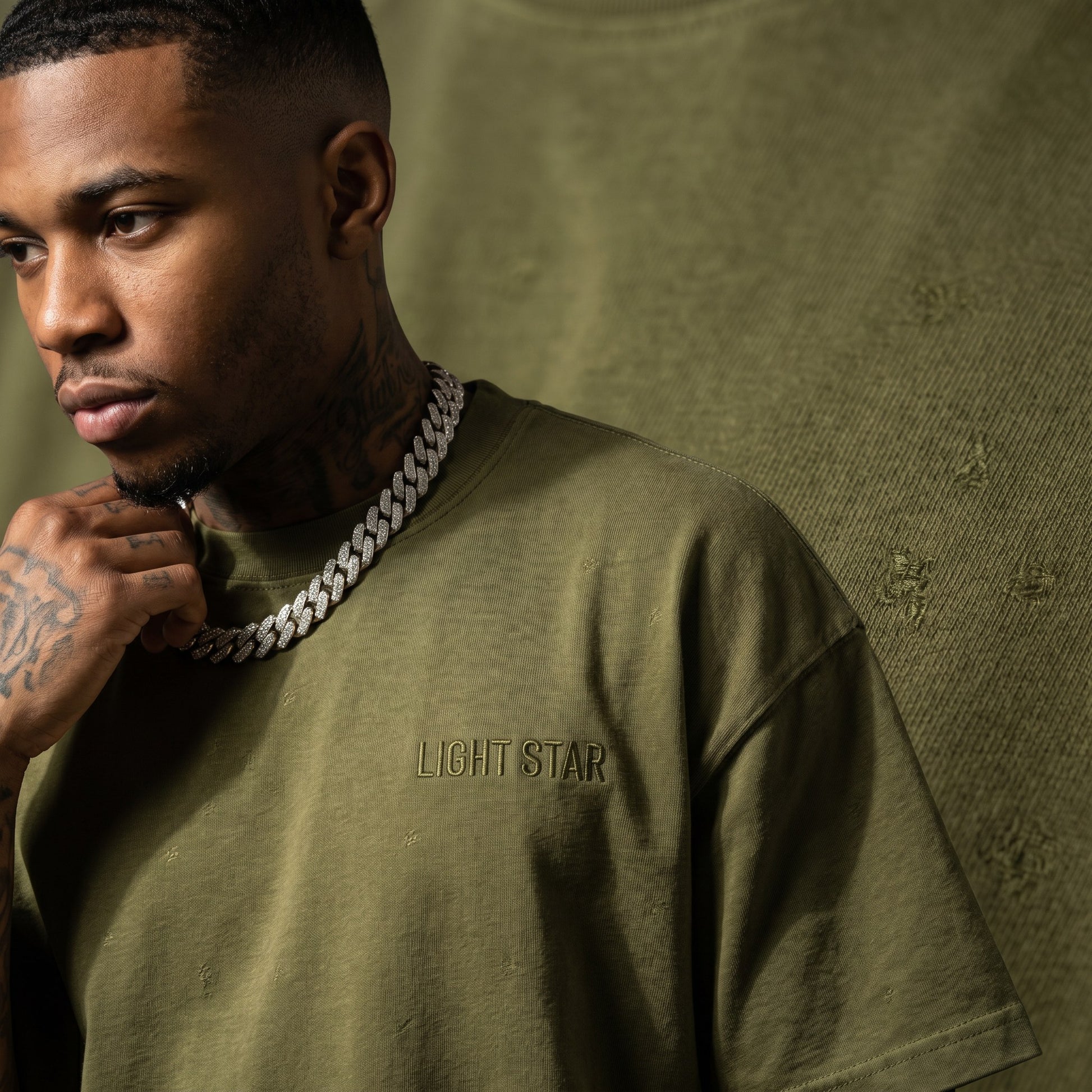 Distressed Edge Heavy Tee Olive Drab detail