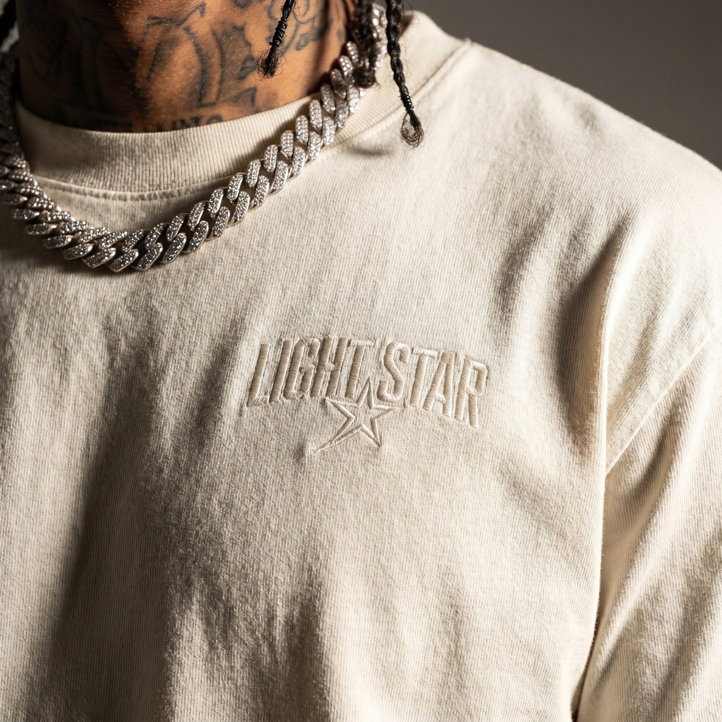 Distressed Logo Heavy Tee Bone White detail