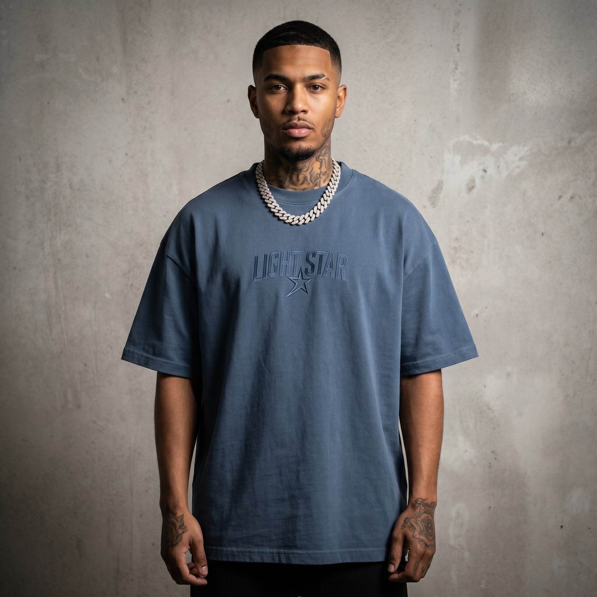 Distressed Logo Heavy Tee Slate Blue front
