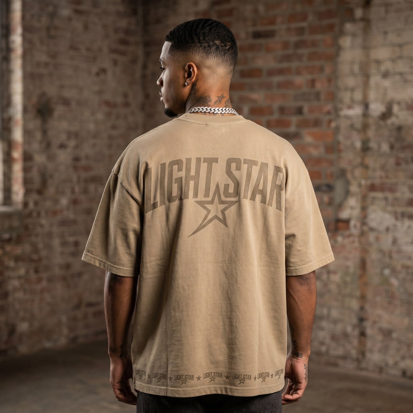 Distressed Logo Heavy Tee Stone Khaki back