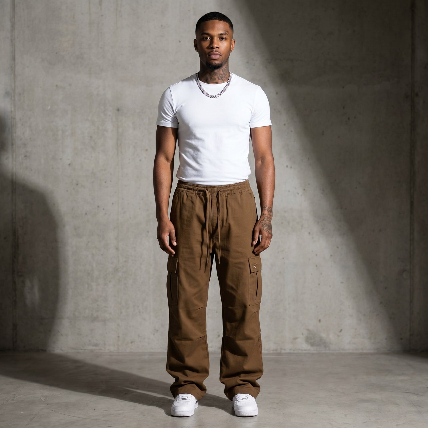 Drawstring Cargo Brown Field front