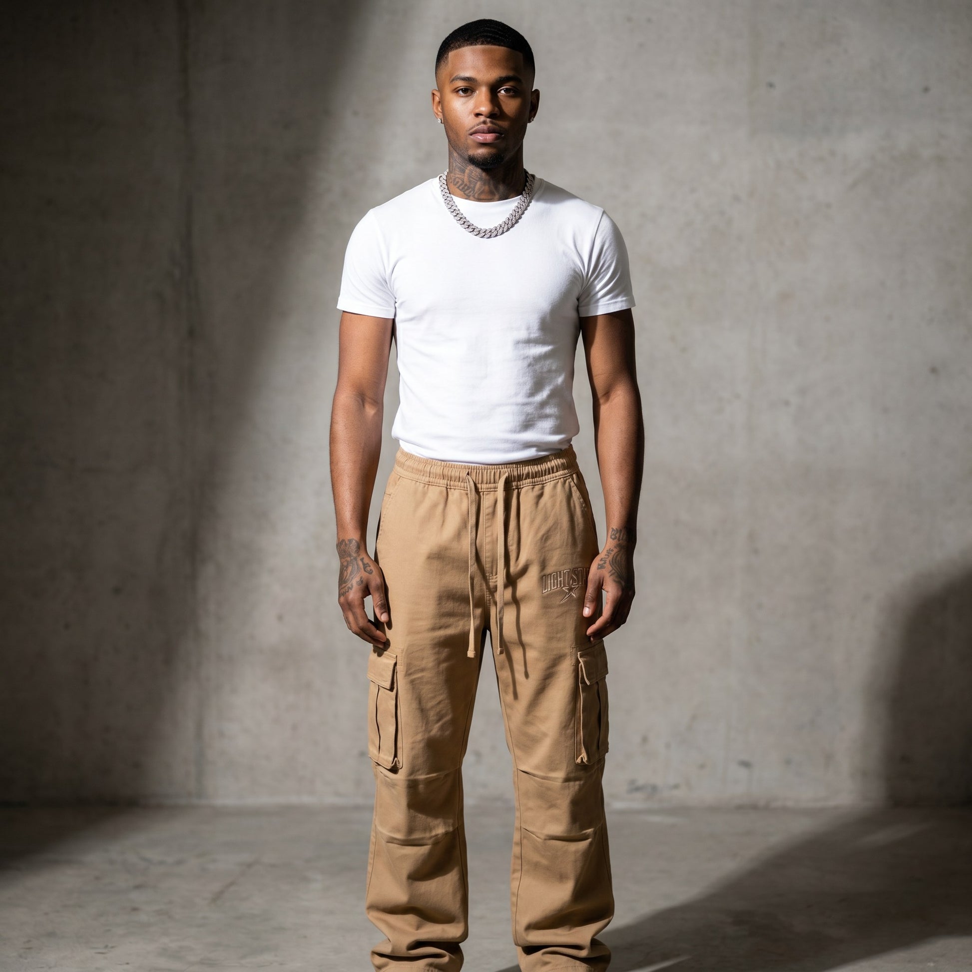 Drawstring Cargo Desert Tan front