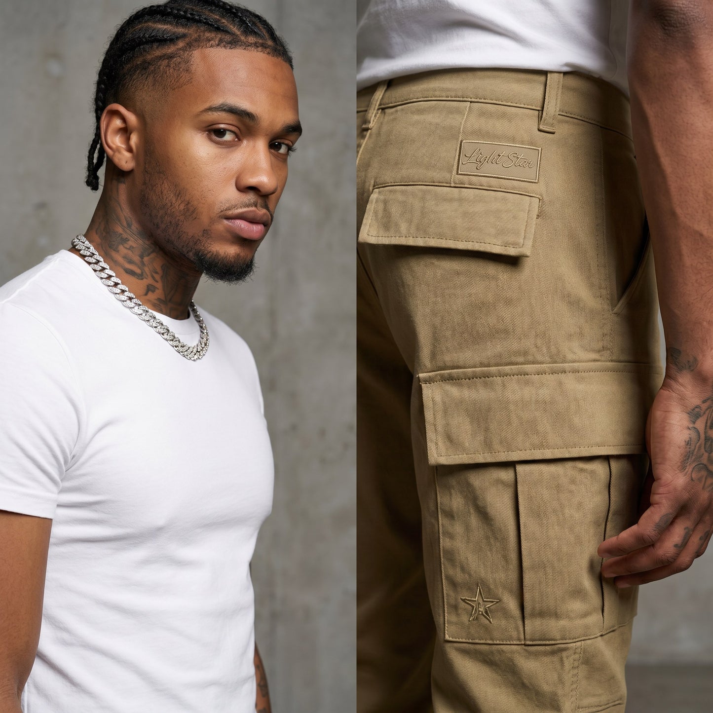 Drawstring Cargo Khaki Sand detail