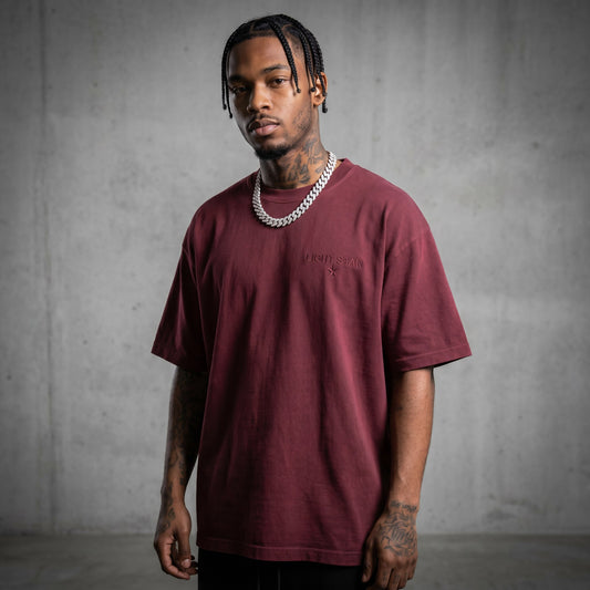 Drop Hem Heavy Tee Washed Burgundy front