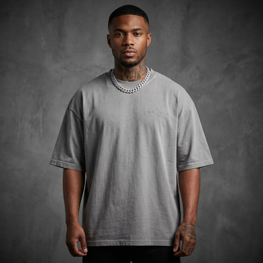 Embroidered Star Heavy Tee Acid Wash Grey front