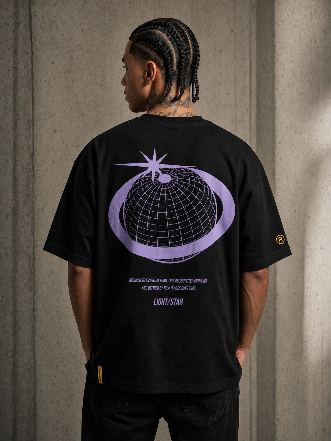 Globe Tee Black / Lilac back