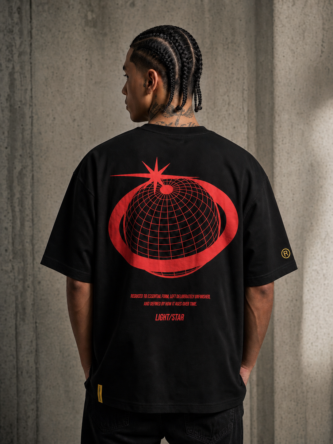 Globe Tee Black / Red back