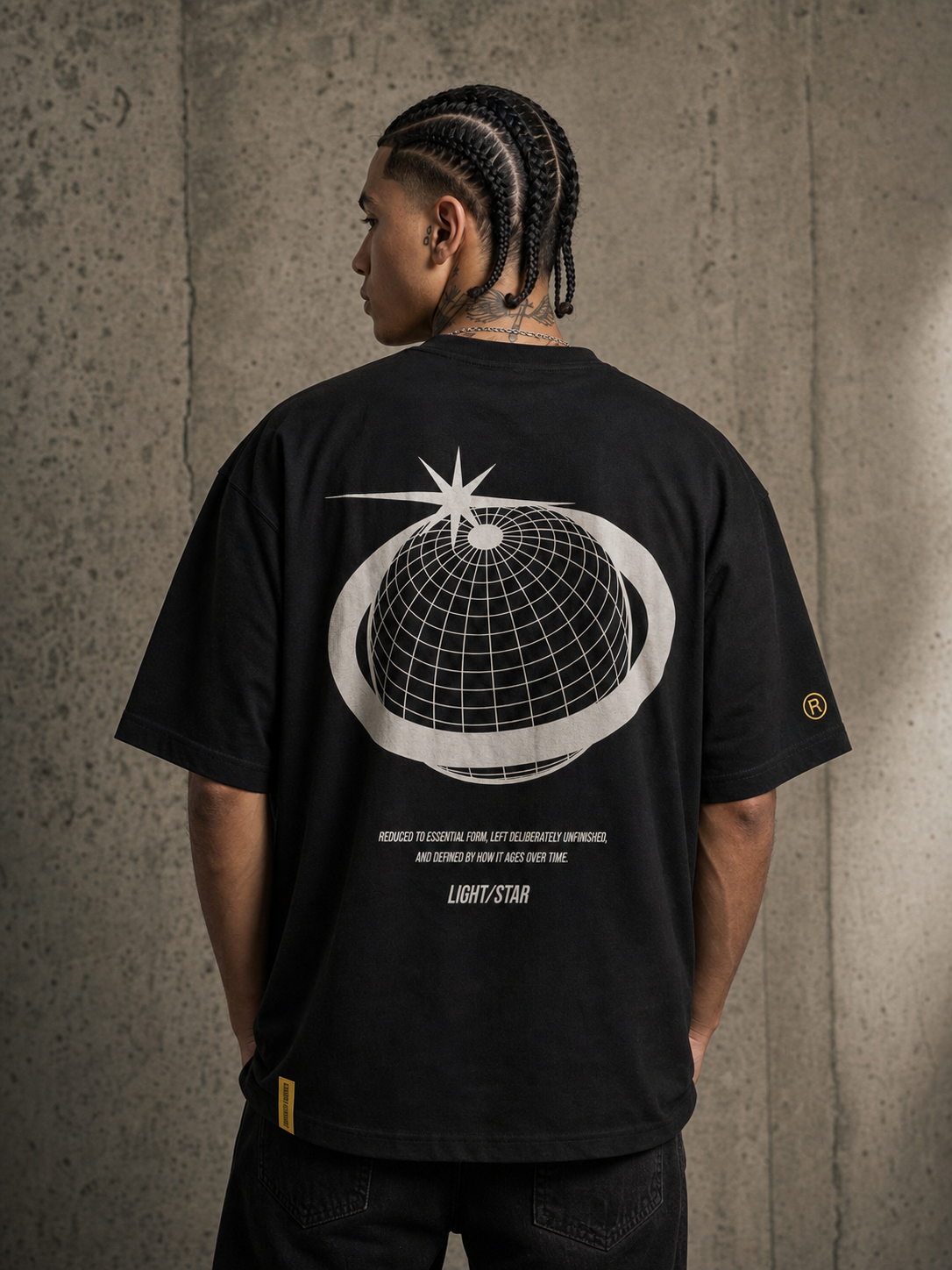 Globe Tee Black / White back