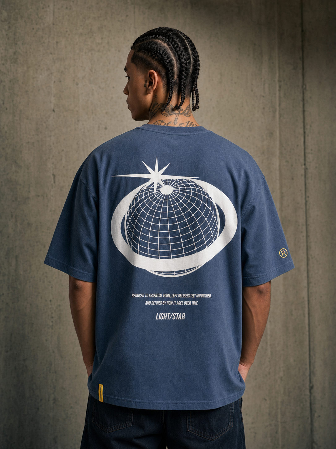 Globe Tee Denim Blue / White back