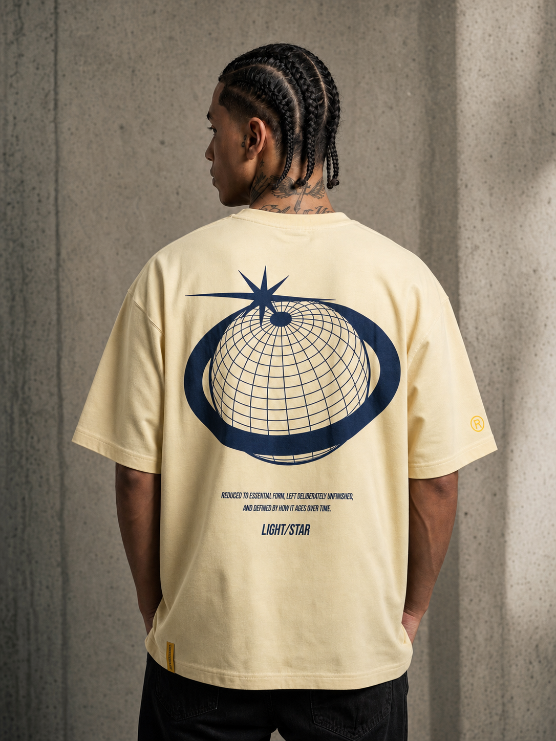 Globe Tee Pale Yellow / Navy back