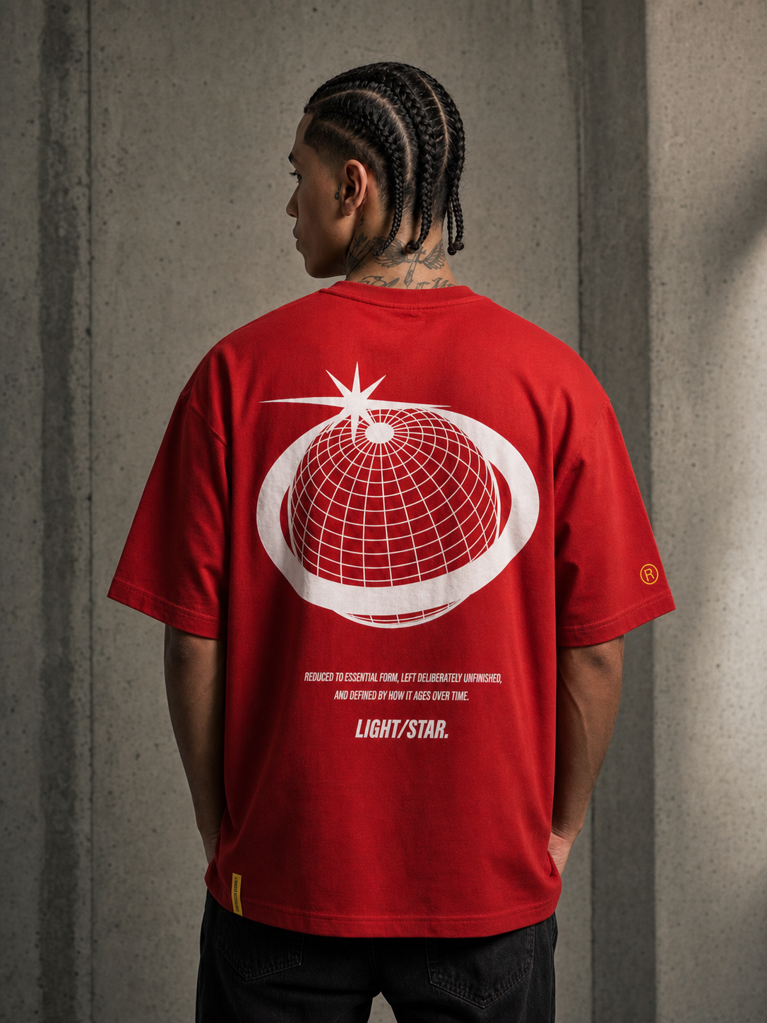 Globe Tee Red / White back
